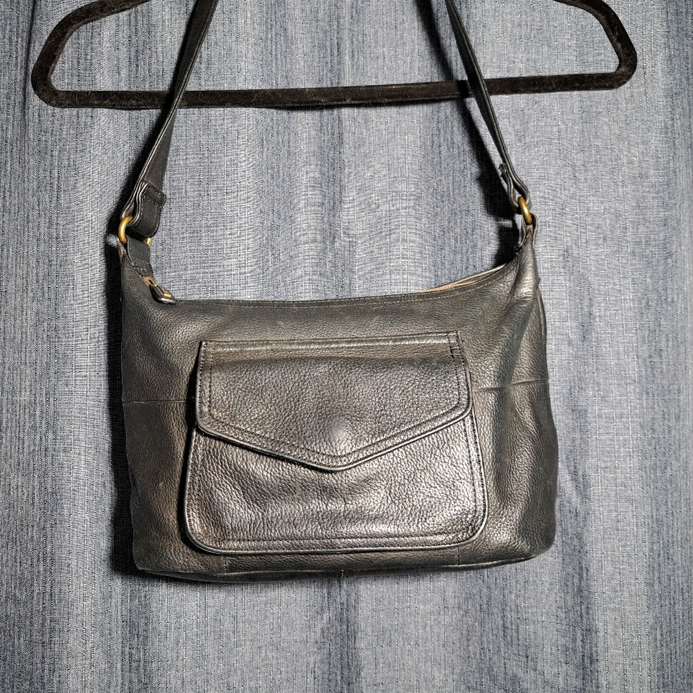 Fossil women's pebbled grain leather shoulder black purse retro guc.